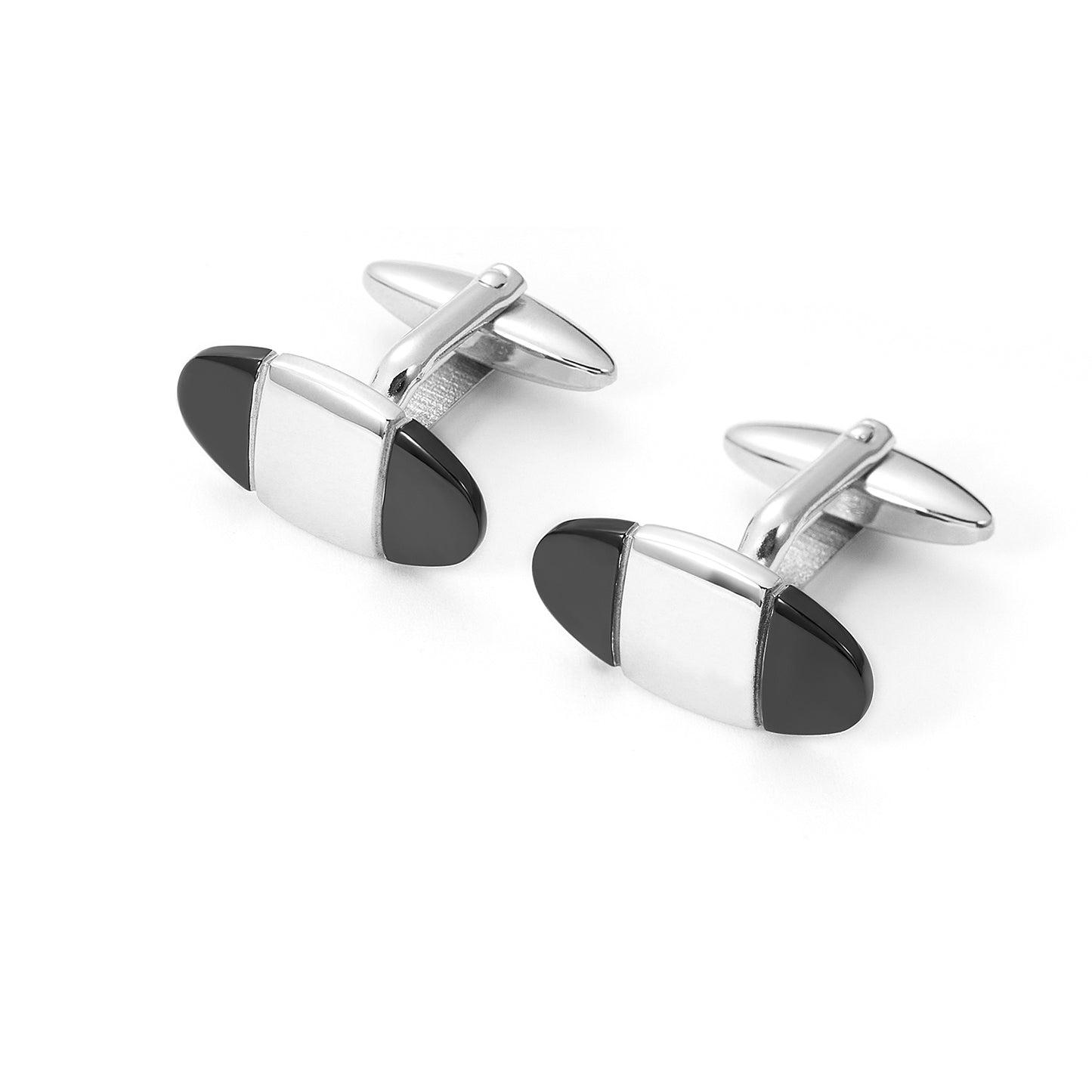 Stainless Steel Black & Silver Oval Cufflinks