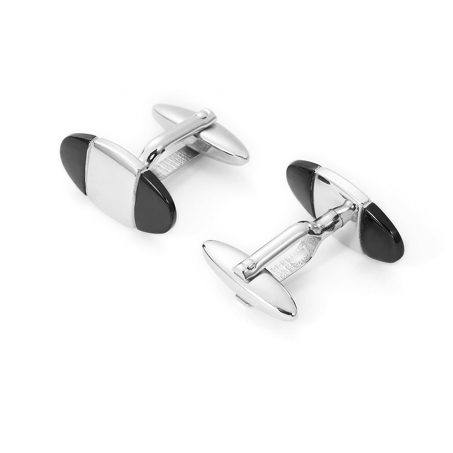 Stainless Steel Black & Silver Oval Cufflinks