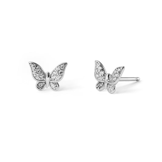 Custom Trendy Colorful Stone Jewelry Making Wholesale OEM Rhodium Plated S925 Sterling Silver Colour CZ Stud Earrings Butterfly