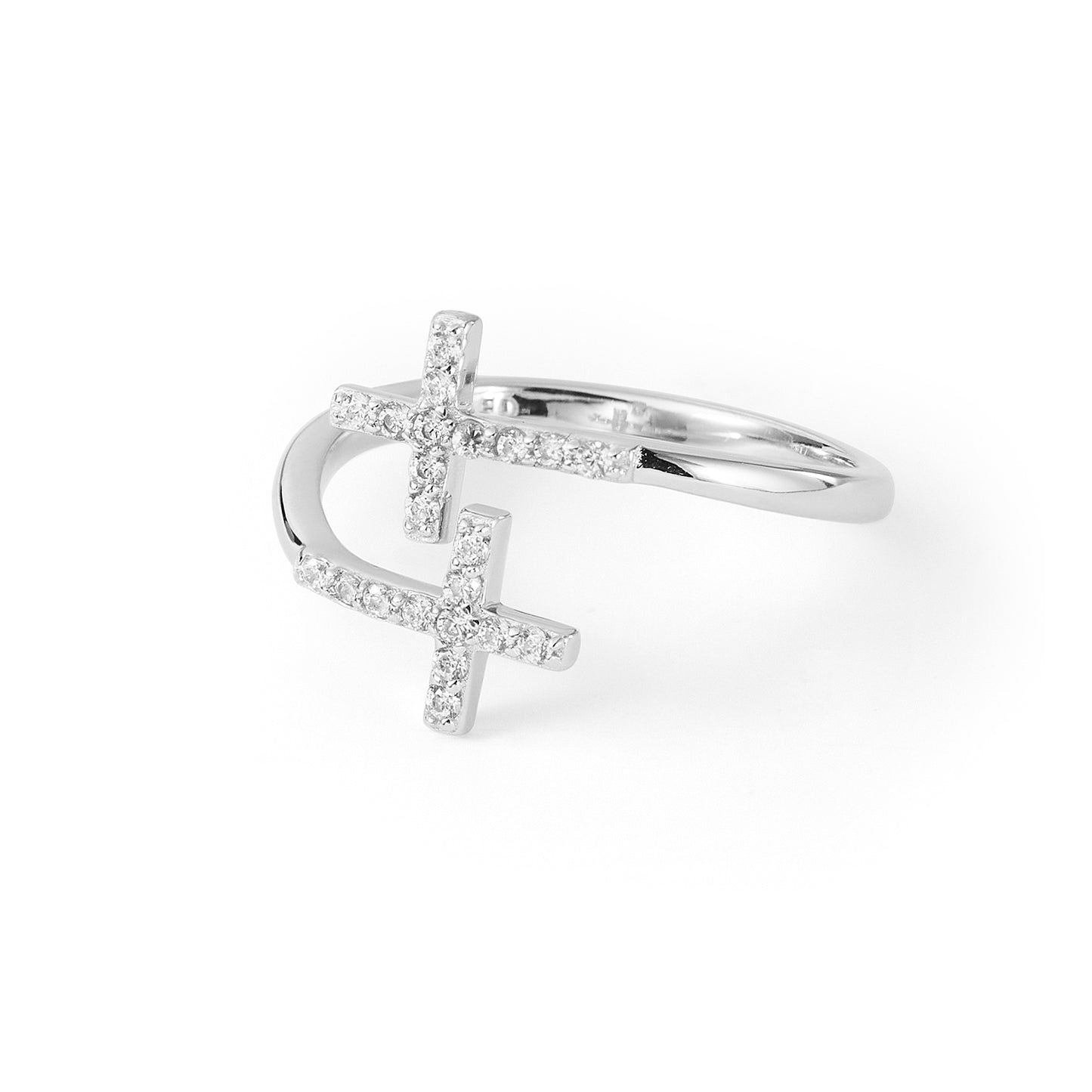 Wholesale Special Open Design Black CZ Rings 925 Sterling Silver Cubic Zirconia Cross Ring