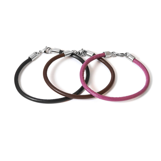 Unisex Black Purple Brown leather Bracelet Accessories  stainless steel Connectors