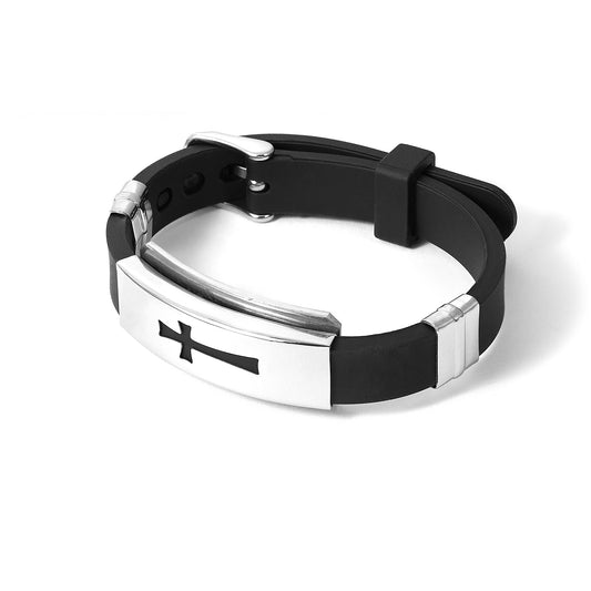 Stainless Steel Silicon Wristband Cross Unisex Bracelet