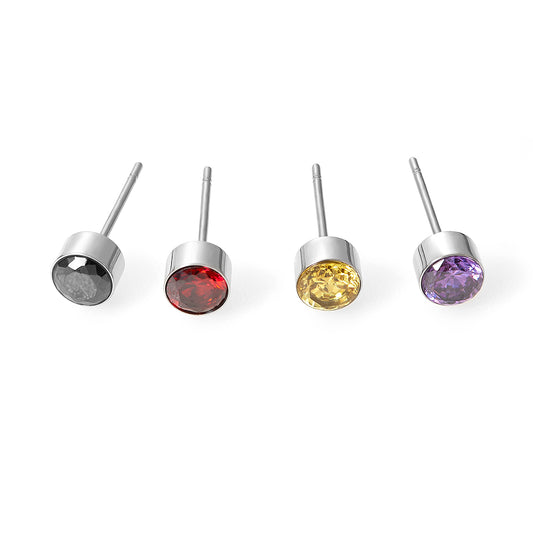 Stainless Steel 5mm Colorful Cubic Zirconia Round Ear Stick