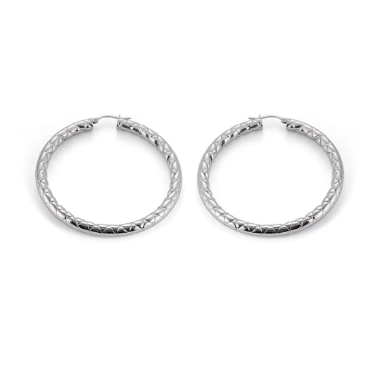 Stainless Steel Textured and Polished 30mm Hollow Hoop Earrings
