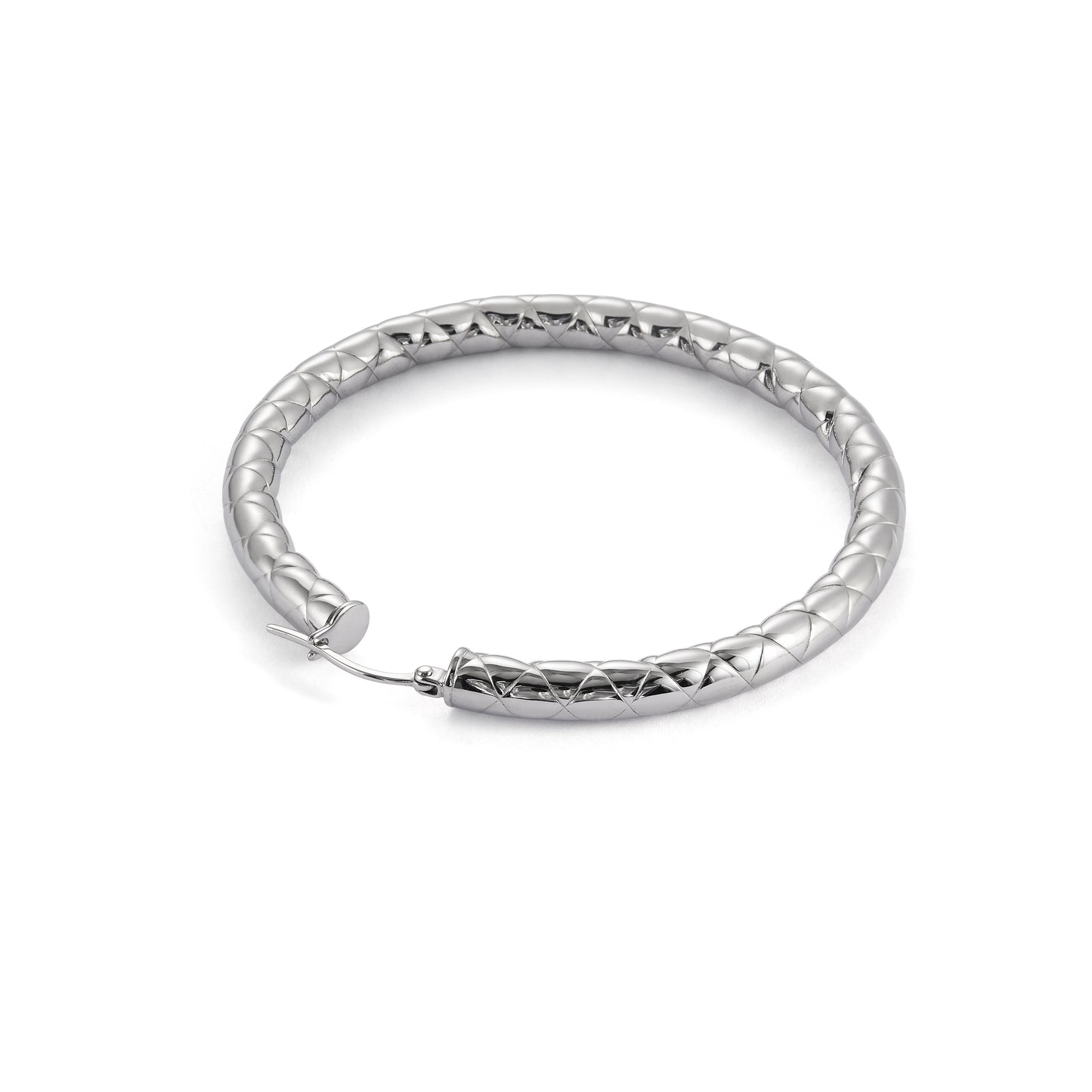 Stainless Steel Textured and Polished 30mm Hollow Hoop Earrings