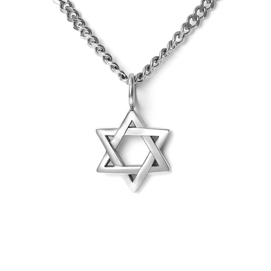 Stainless steel WHITE GOLD JEWISH STAR OF DAVID PENDANT NECKLACE