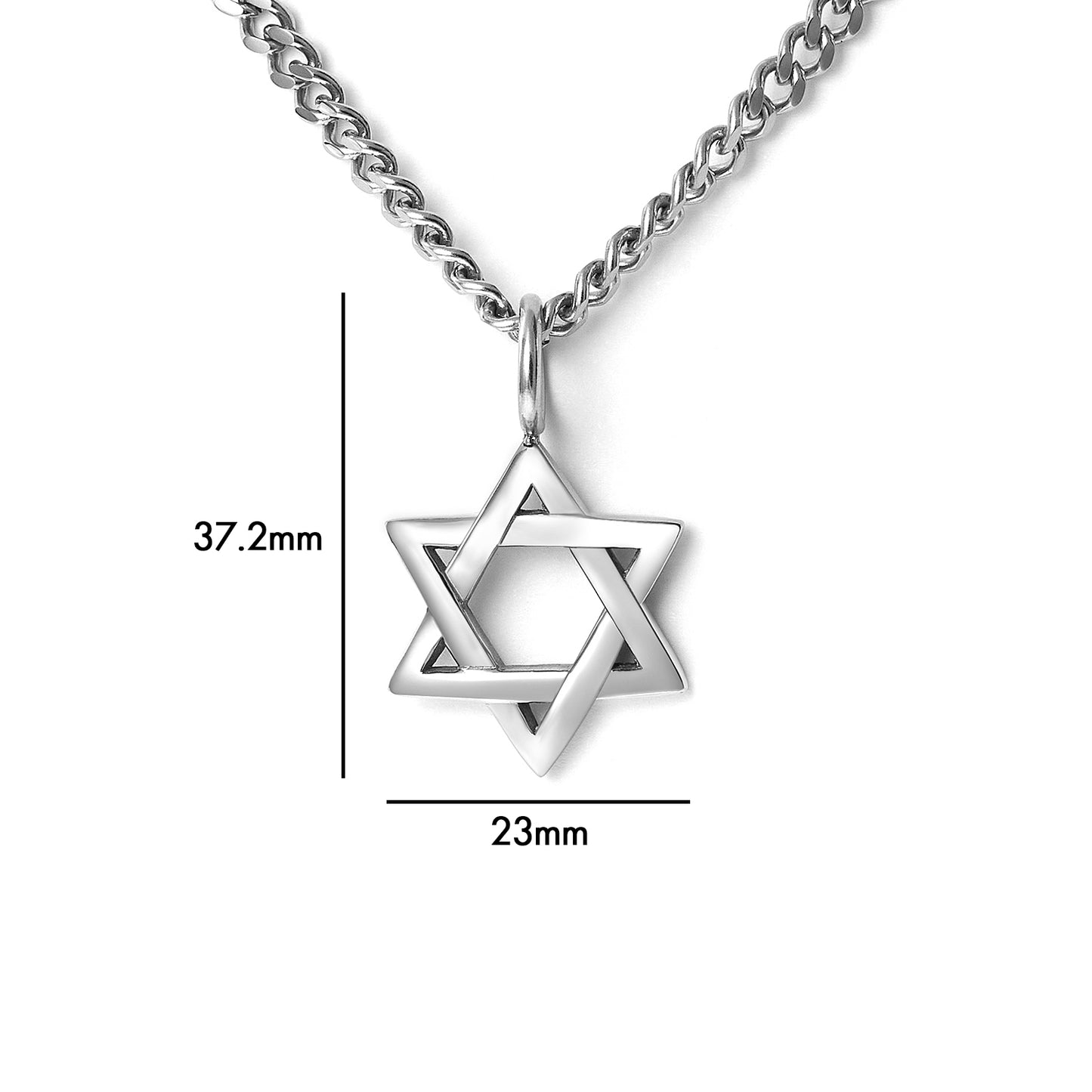 Stainless steel WHITE GOLD JEWISH STAR OF DAVID PENDANT NECKLACE