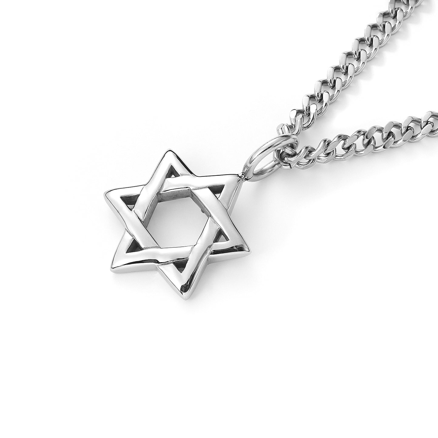 Stainless steel WHITE GOLD JEWISH STAR OF DAVID PENDANT NECKLACE