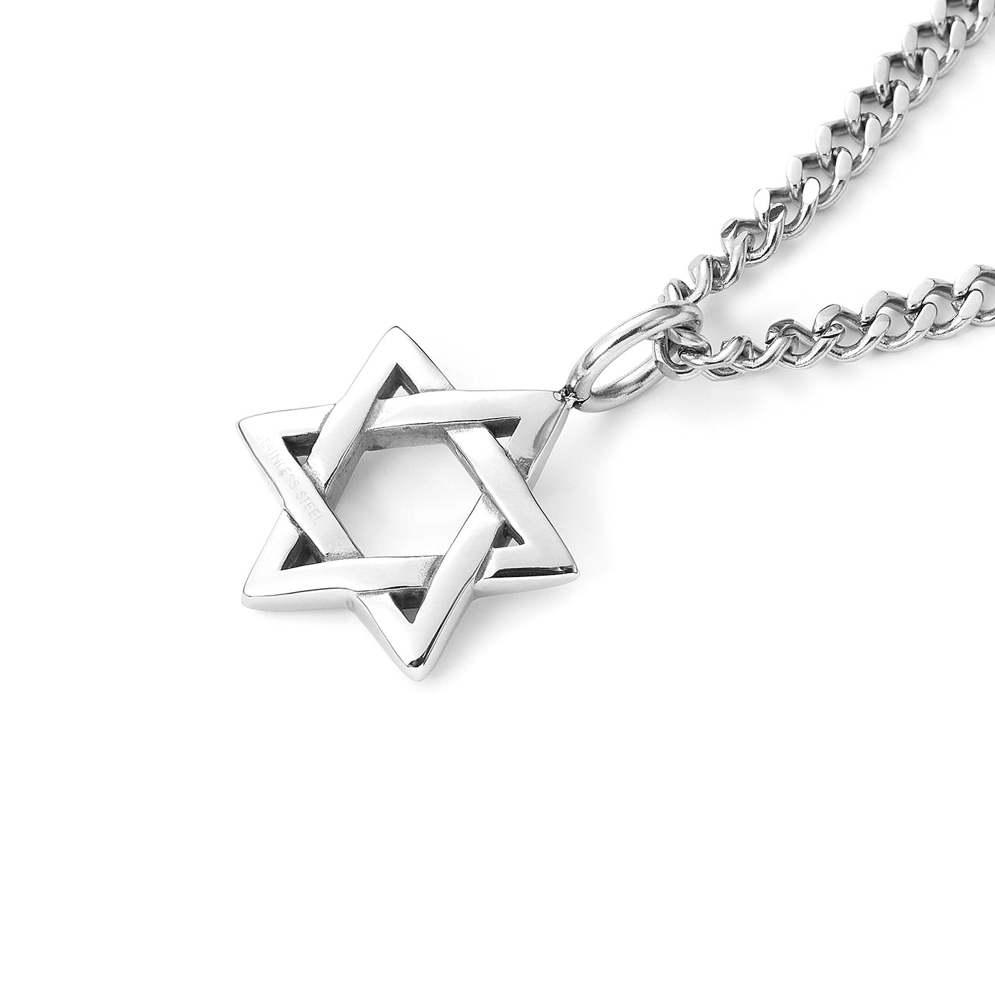 Stainless steel WHITE GOLD JEWISH STAR OF DAVID PENDANT NECKLACE