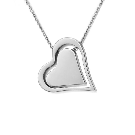 Double Open Heart Stainless Steel Pendant Necklace For Women