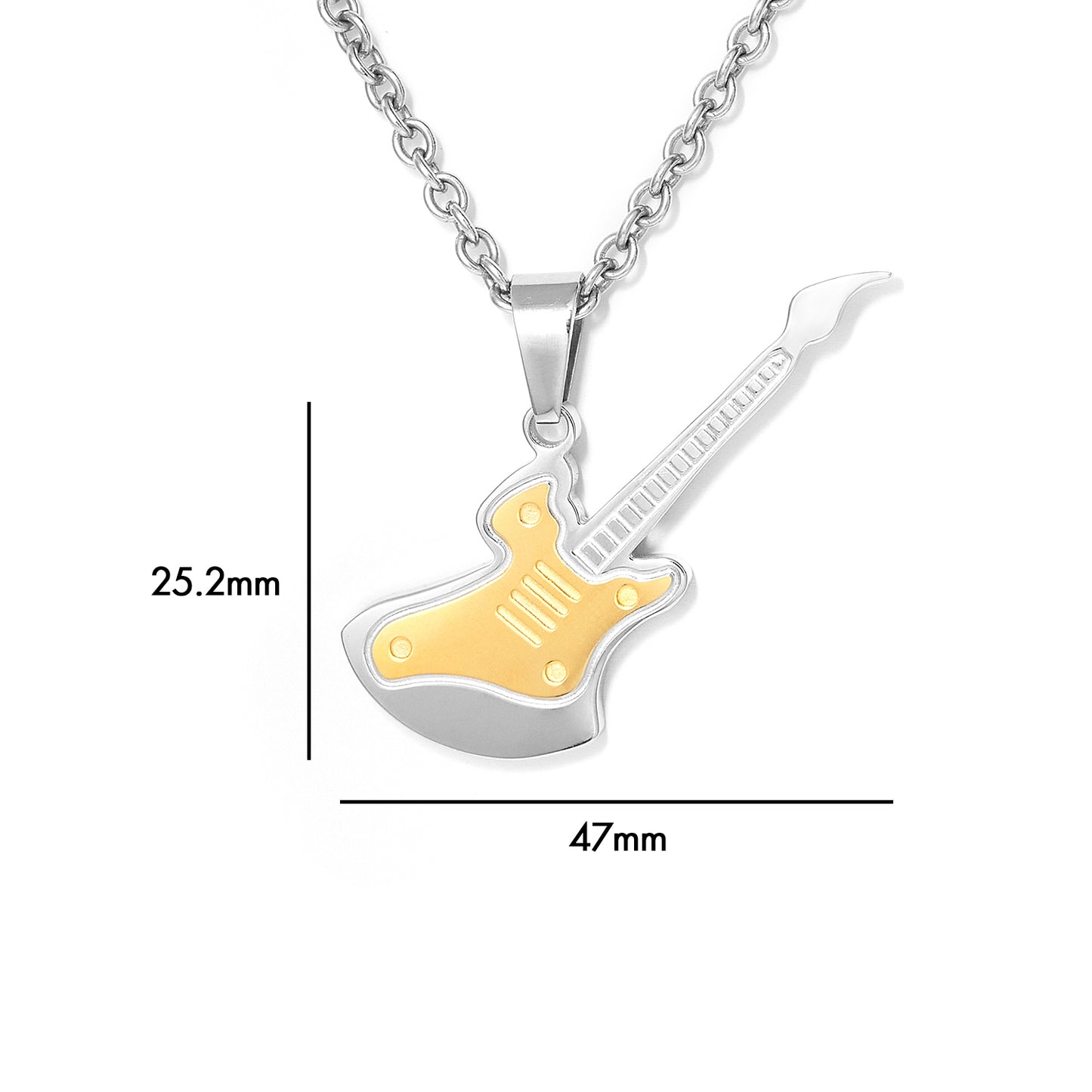 Stainless Steel White and Gold Music Charm Electric Guitar Pendant Necklace