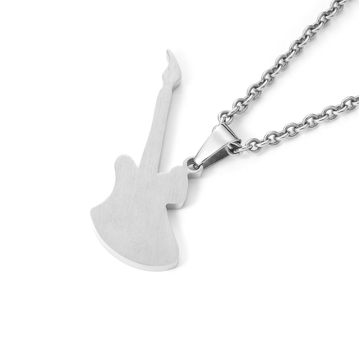 Stainless Steel White and Gold Music Charm Electric Guitar Pendant Necklace