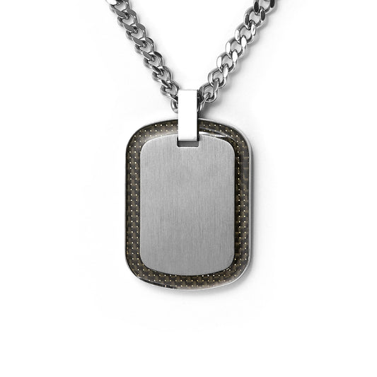 Stainless steel dog tag engravable with carbon fiber necklace