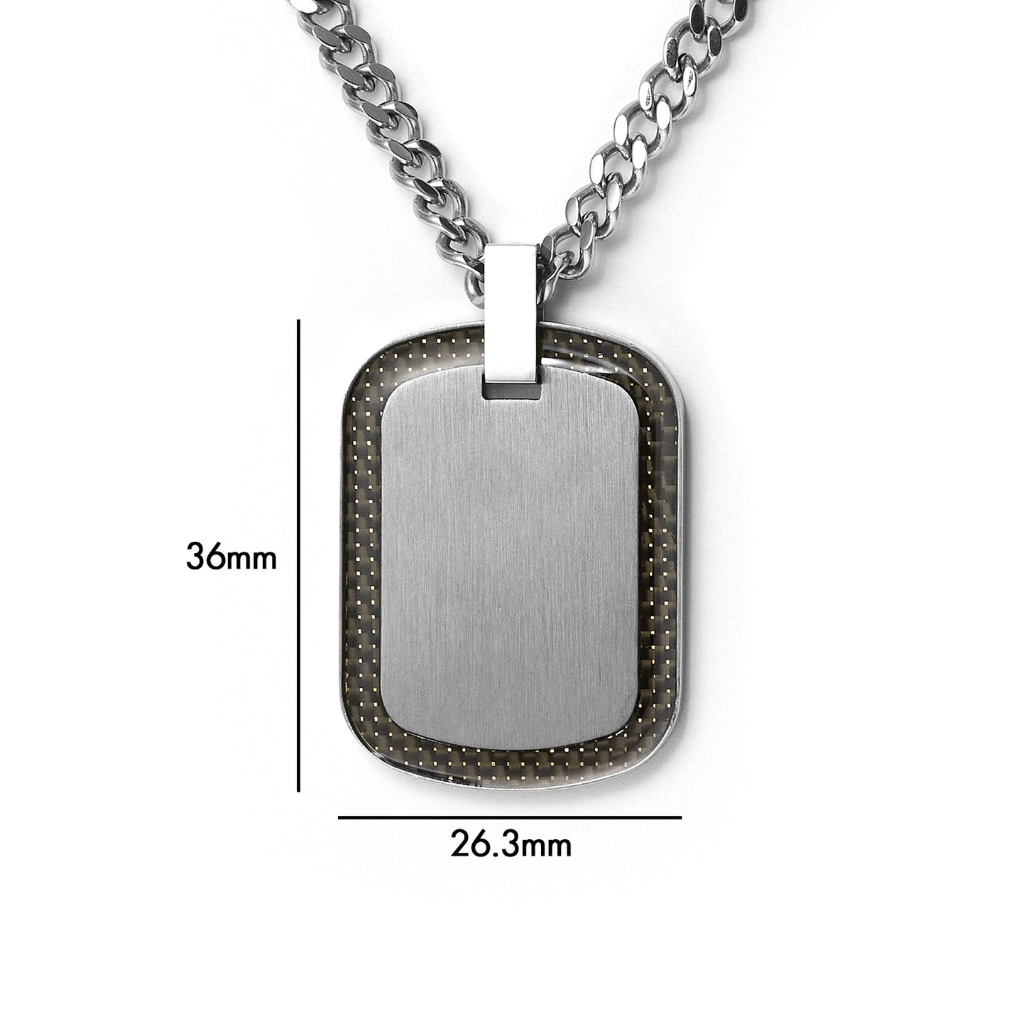 Stainless steel dog tag engravable with carbon fiber necklace