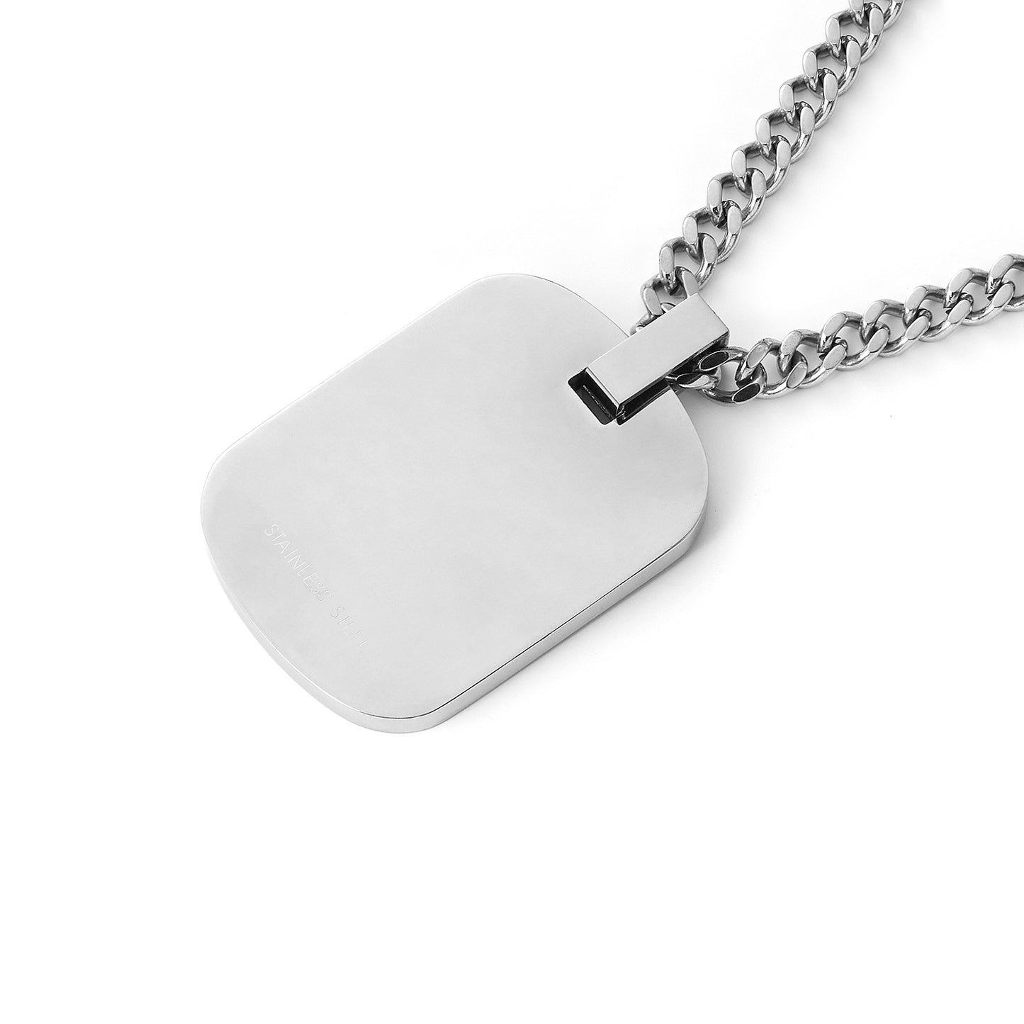 Stainless steel dog tag engravable with carbon fiber necklace