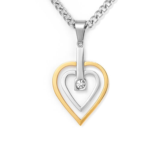 Double Open Heart Yellow and Silver pendant wiht necklace for women