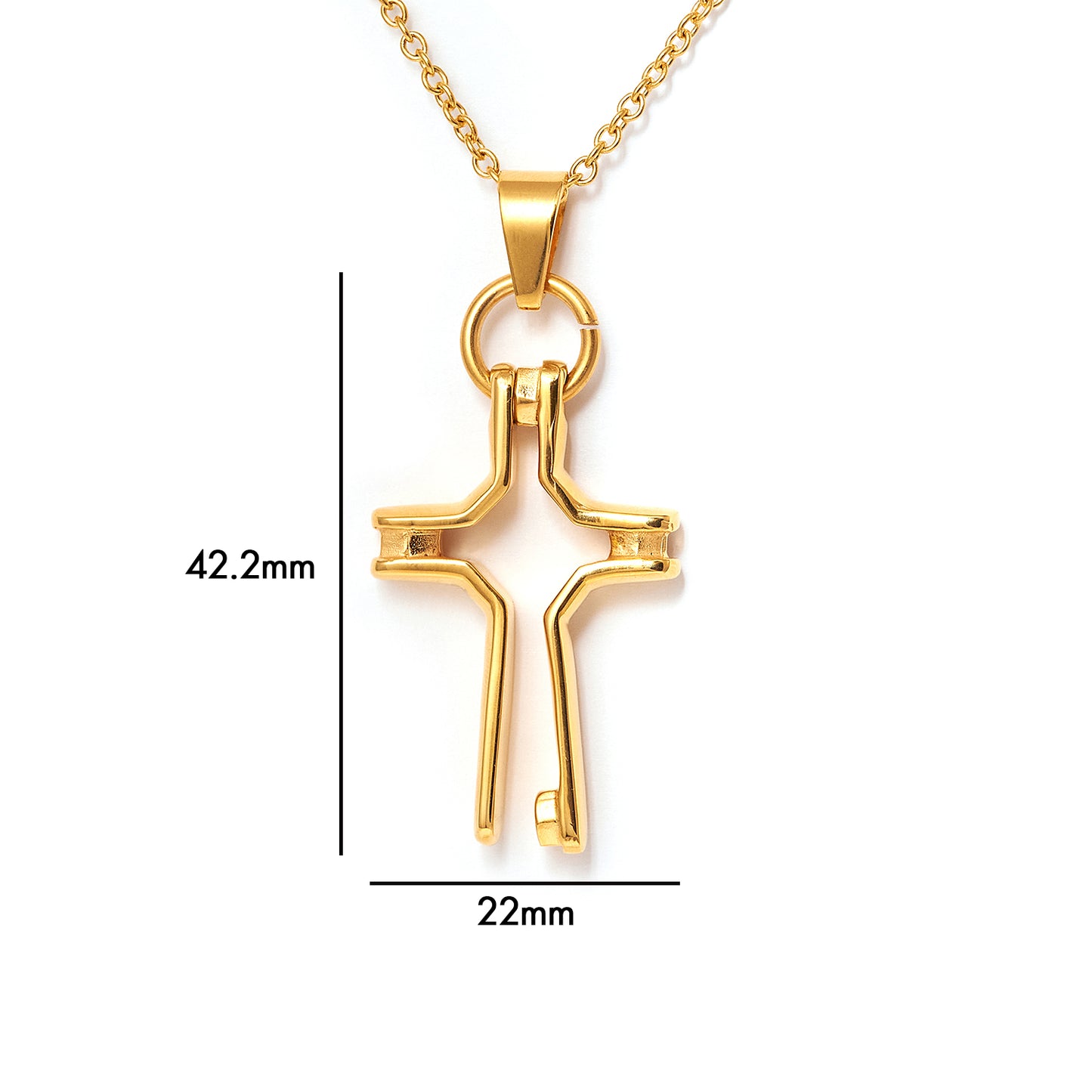 Stainless Steel Yellow Gold Fancy Cross Religious Pendant with Chain