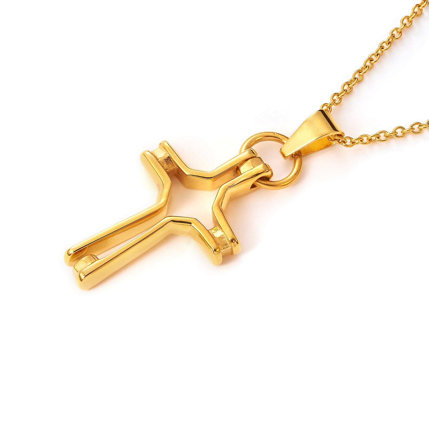 Stainless Steel Yellow Gold Fancy Cross Religious Pendant with Chain