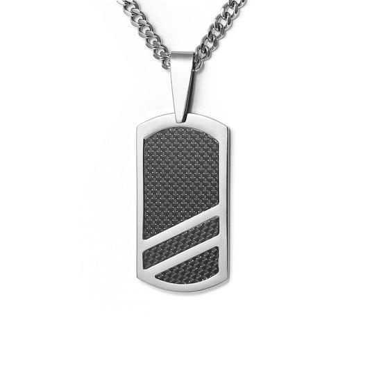 Stainless steel carbon fiber dog tag pendant with chain