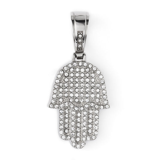 Stainless Steel Diamond Hamsa Hand Amulet Pendant