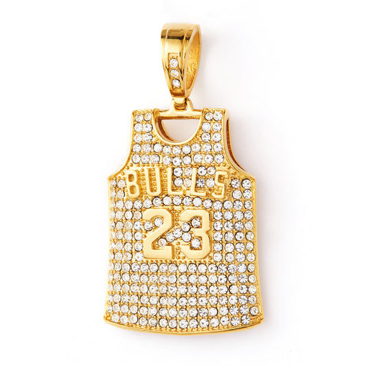 Men Hip Hop BULLS Bulls No. 23 Jordan Basketball Jersey Diamond Fashion Pendant