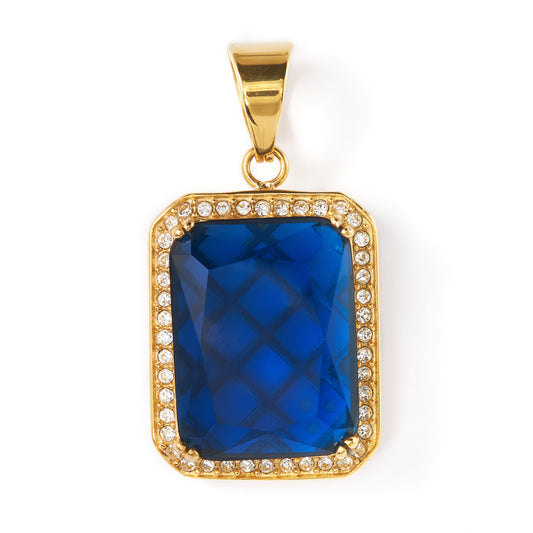 Customized Stainless Steel Rectangle Blue Rhinestone Pendant