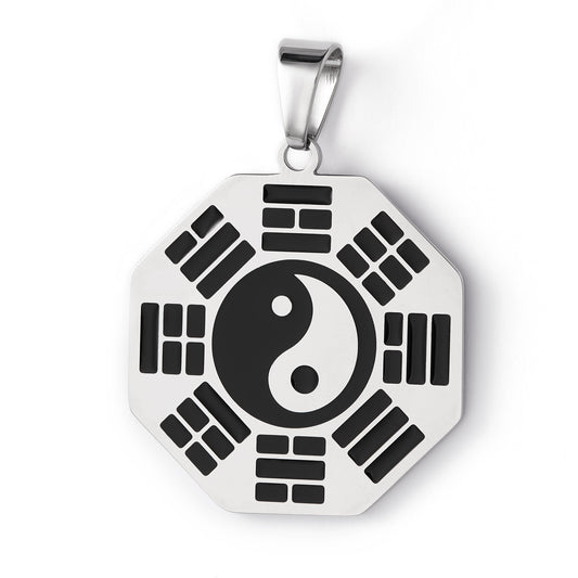 Yin Yang Ba Gua Eight Trigrams Amulet Stainless Steel Pendant