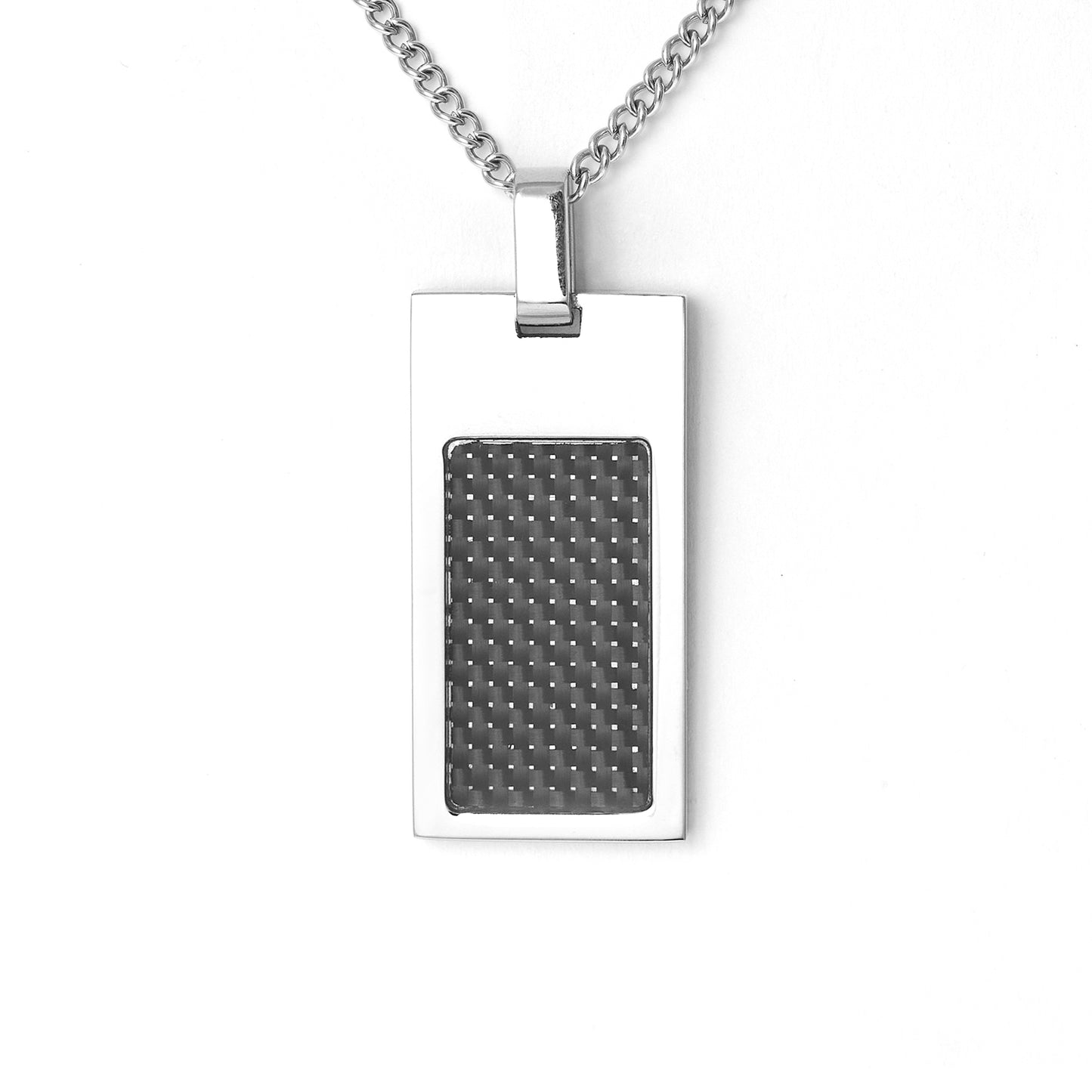 Stainless steel Rectangle Pendant Inlayed with Black Carbon Fiber