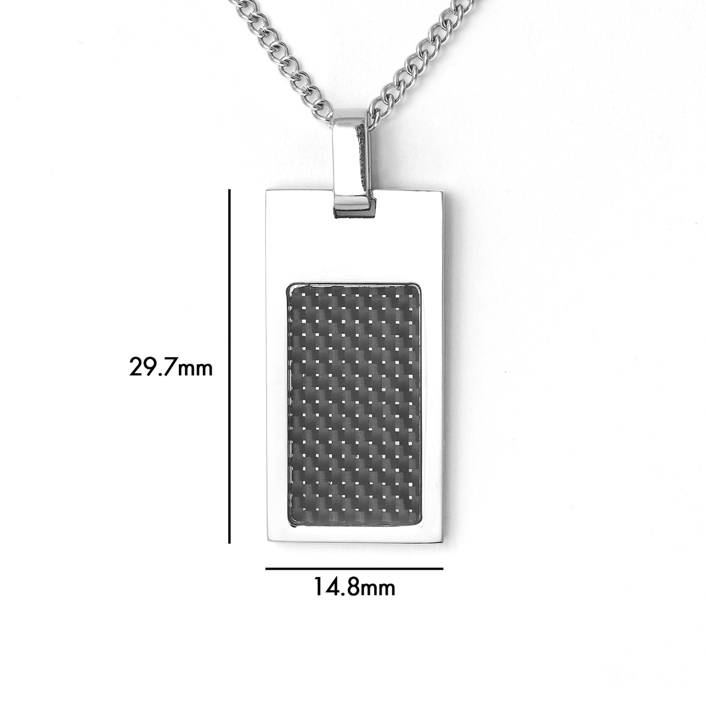 Stainless steel Rectangle Pendant Inlayed with Black Carbon Fiber