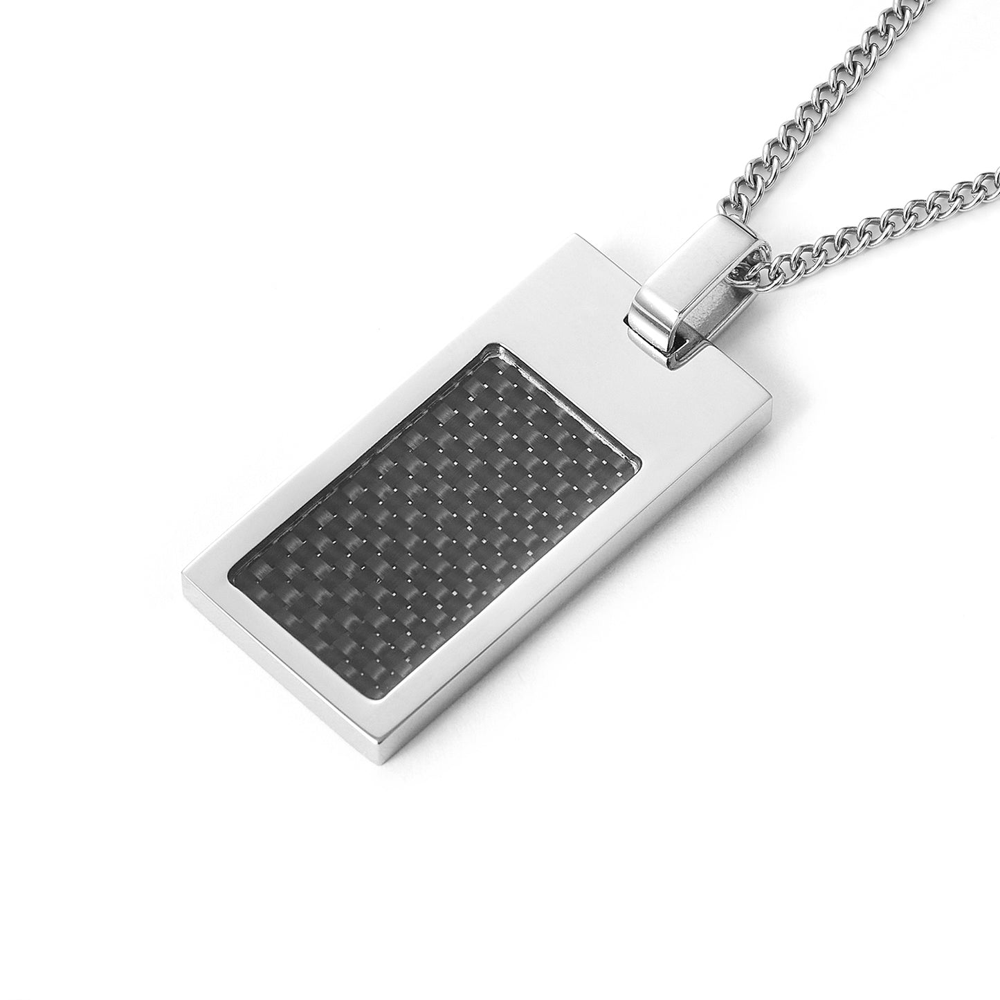 Stainless steel Rectangle Pendant Inlayed with Black Carbon Fiber