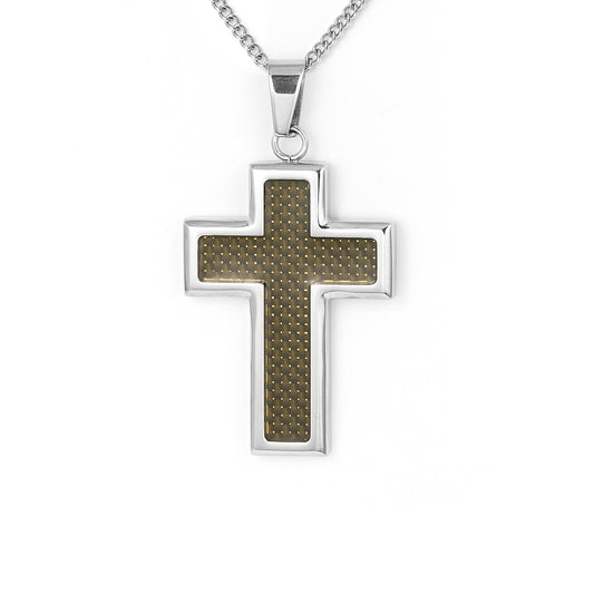 Black Inlay Cross Cremation Jewelry in Stainless Steel