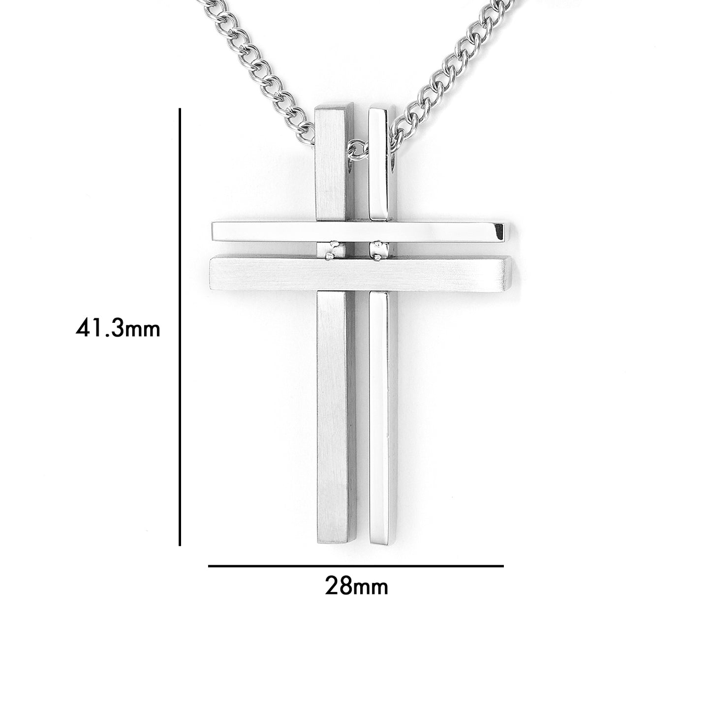 Stainless Steel Simple Plain Double Cross Pendant Necklace