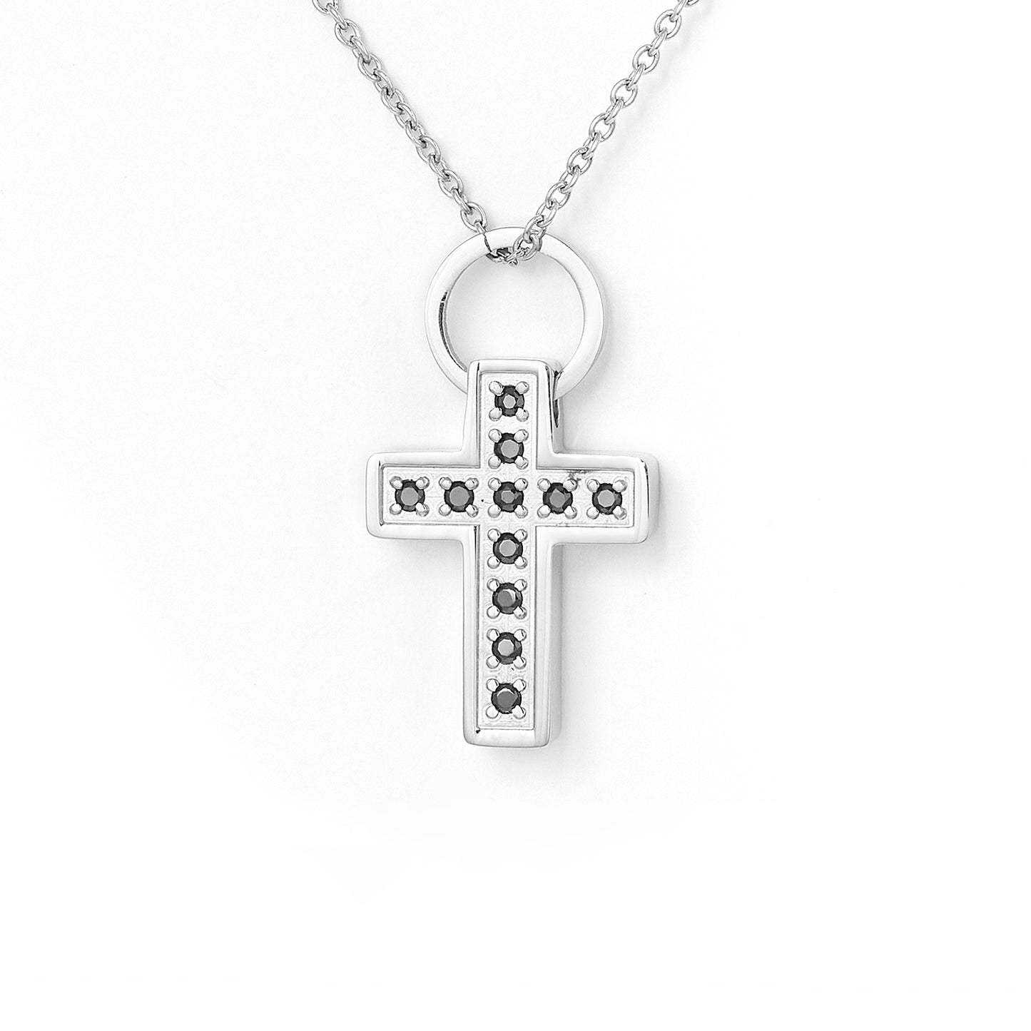 Stainless Steel Christian Cross Pendant with Cubic Zirconia with Chains