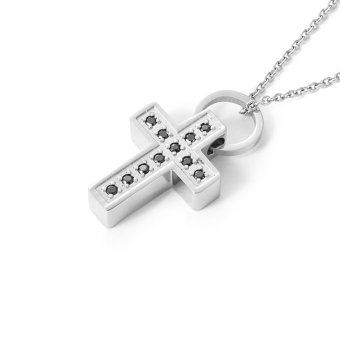 Stainless Steel Christian Cross Pendant with Cubic Zirconia with Chains