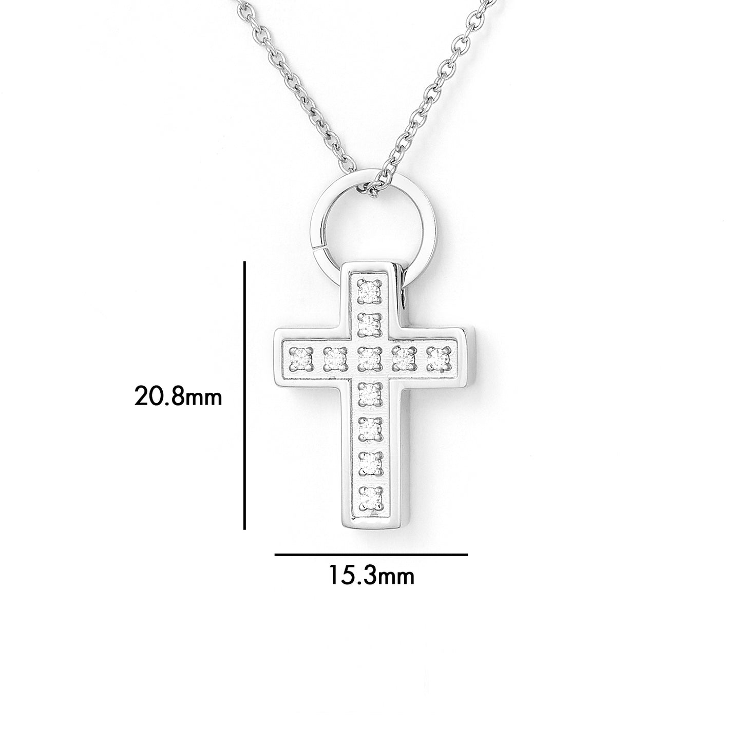 Stainless Steel Christian Cross Pendant with Cubic Zirconia with Chains