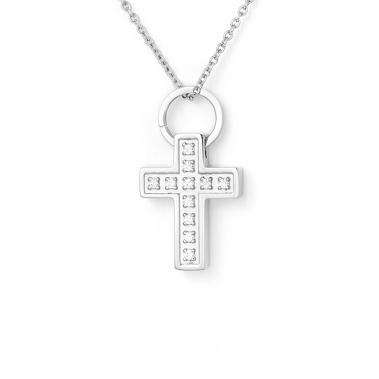 Stainless Steel Christian Cross Pendant with Cubic Zirconia with Chains