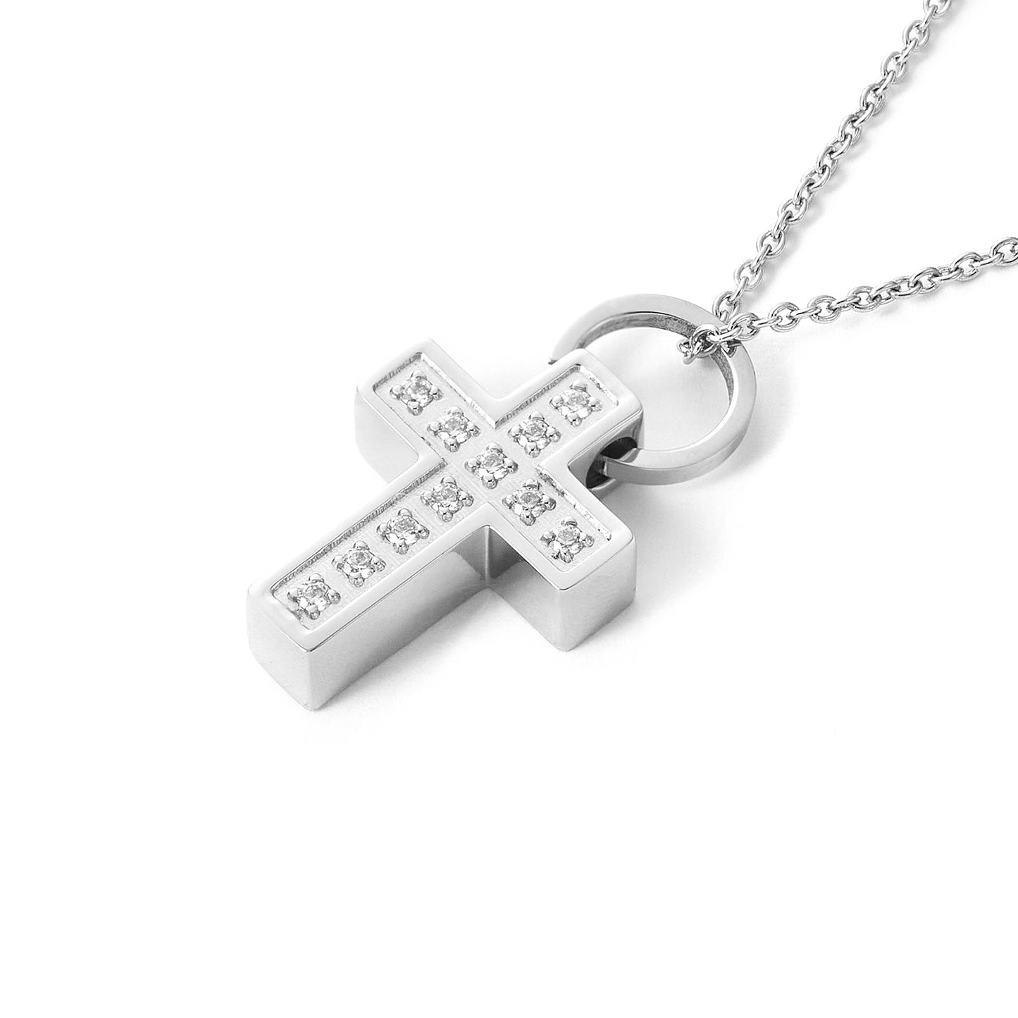 Stainless Steel Christian Cross Pendant with Cubic Zirconia with Chains