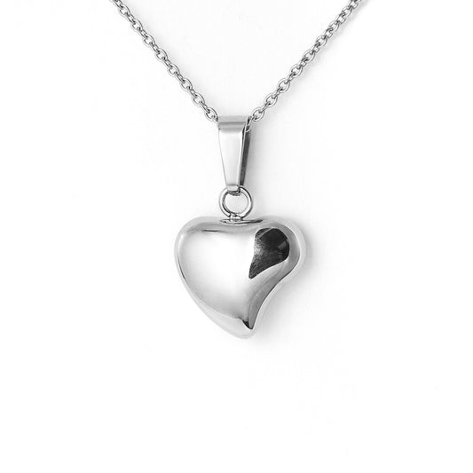 Stainless Steel Small Puffed Heart Pendant with Chain