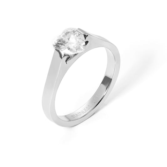 Anniversary  Stainless Steel Heart Ring with Clear CZ
