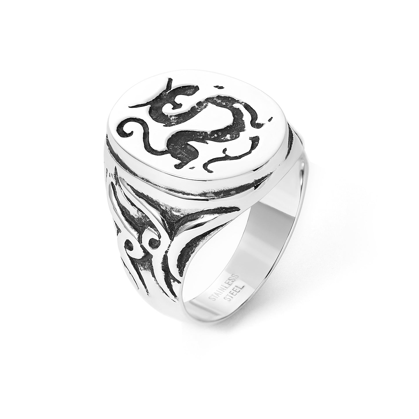 Stainless Steel Signet Dragon Ring Engravable