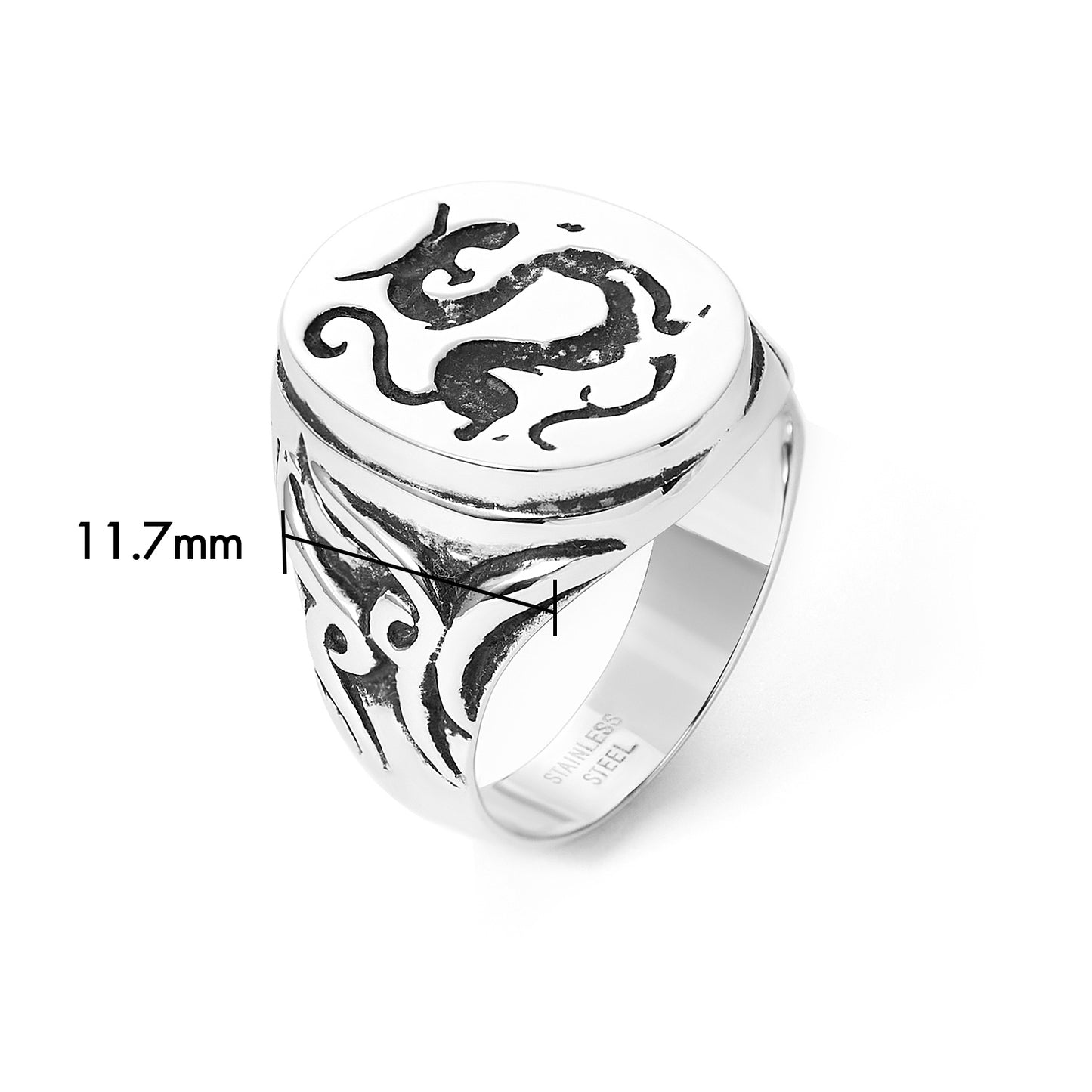 Stainless Steel Signet Dragon Ring Engravable