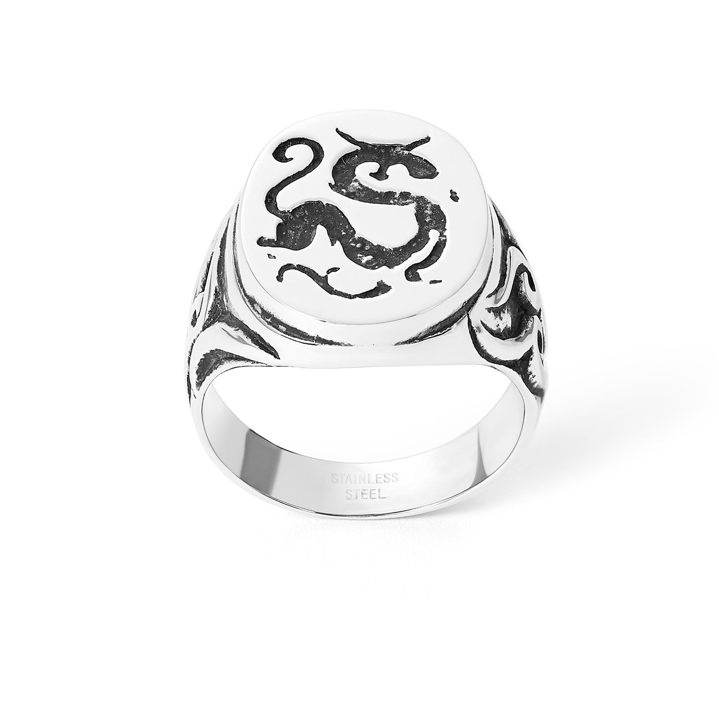 Stainless Steel Signet Dragon Ring Engravable