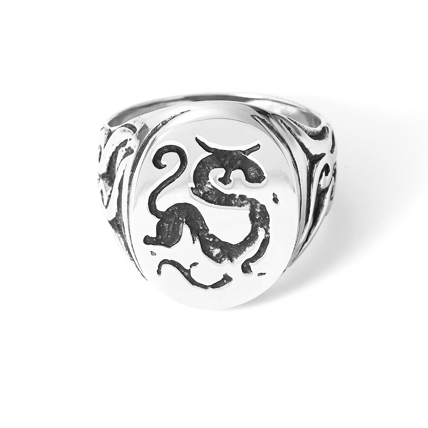 Stainless Steel Signet Dragon Ring Engravable