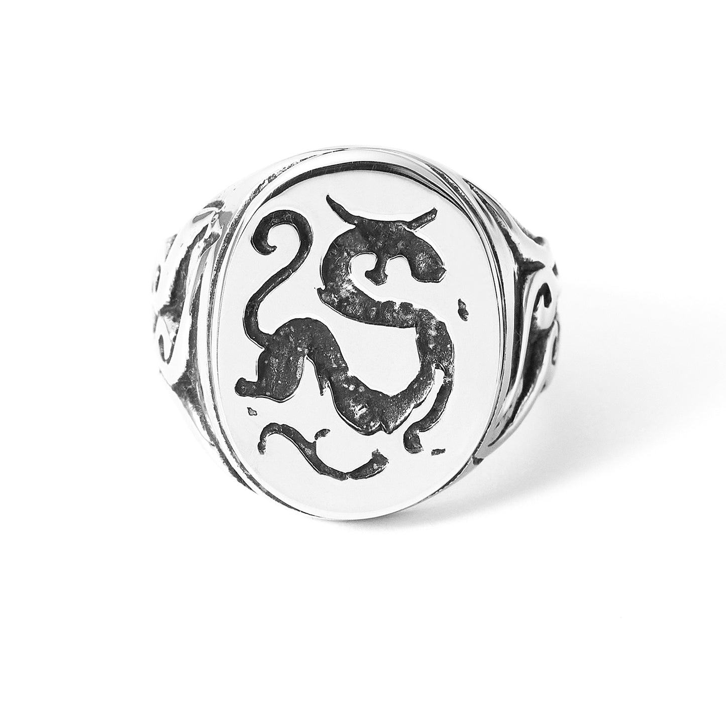 Stainless Steel Signet Dragon Ring Engravable