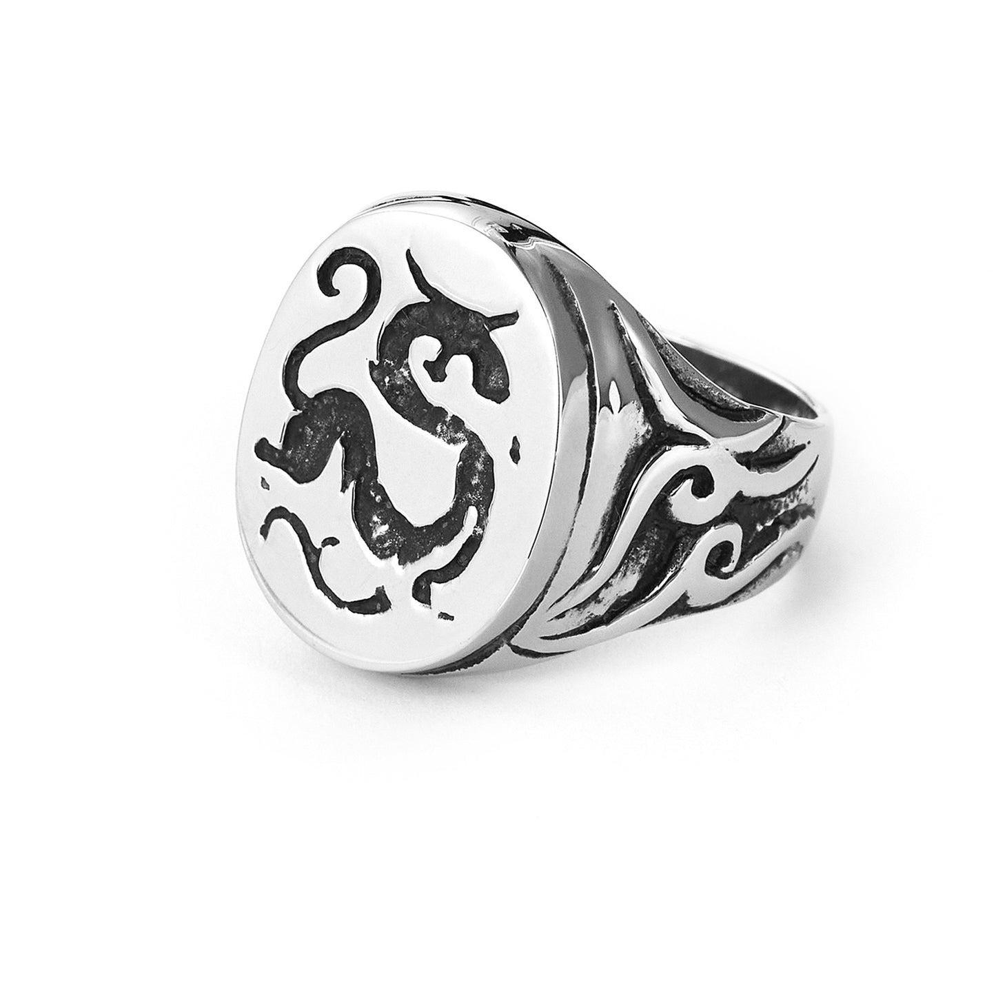 Stainless Steel Signet Dragon Ring Engravable