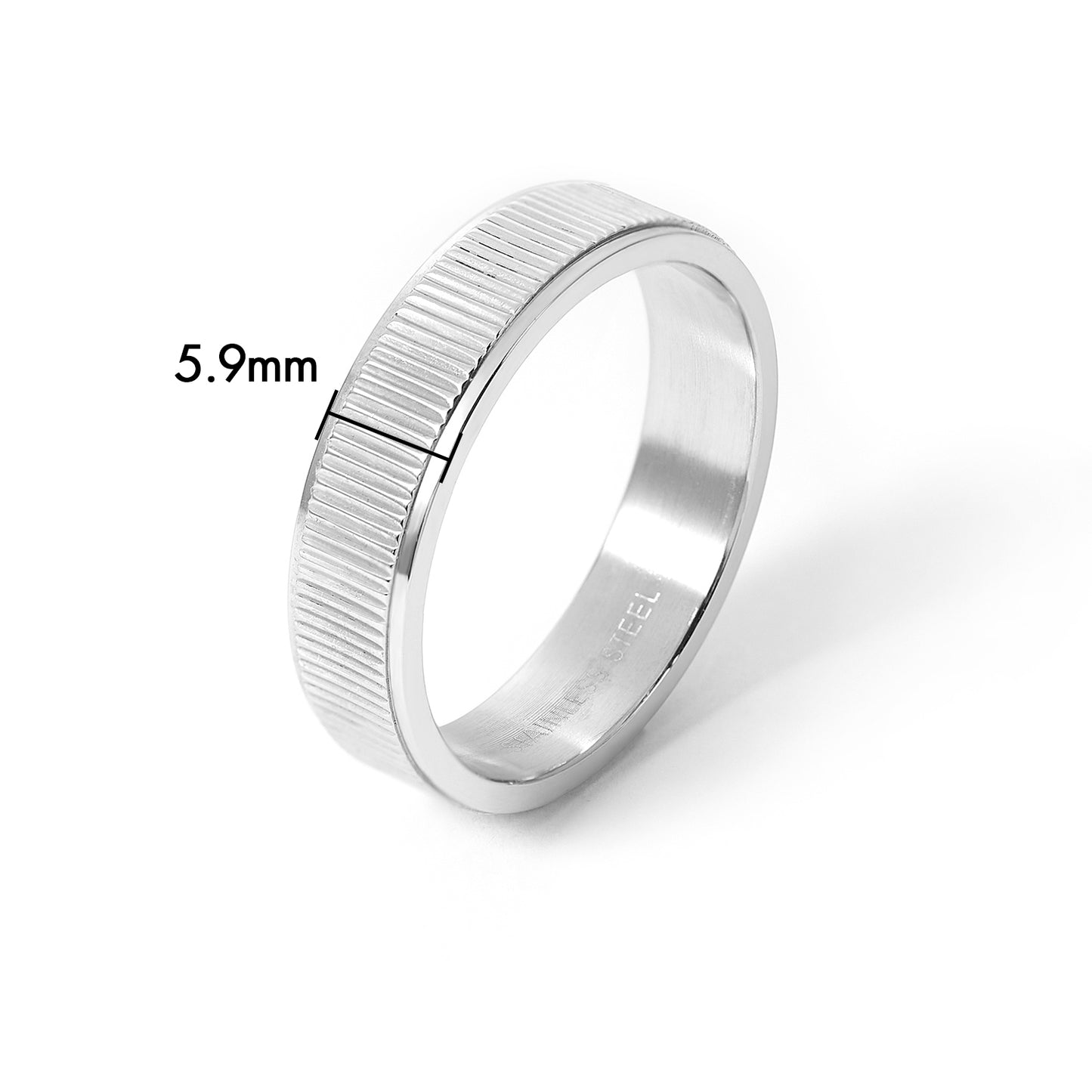 6MM Stainless Steel Beveled Textured Pattern Men’s Wedding Ring Band