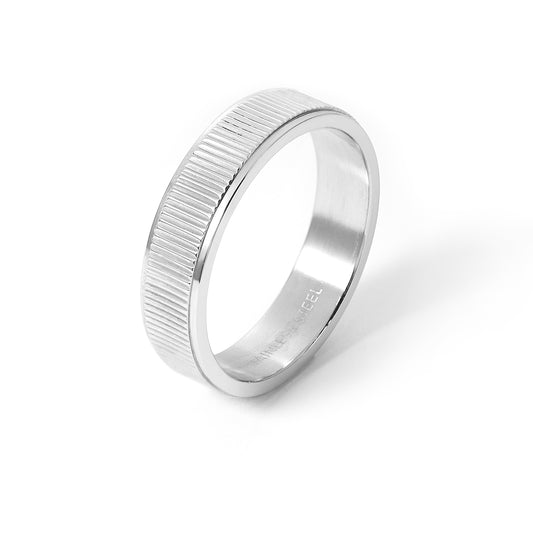 6MM Stainless Steel Beveled Textured Pattern Men’s Wedding Ring Band