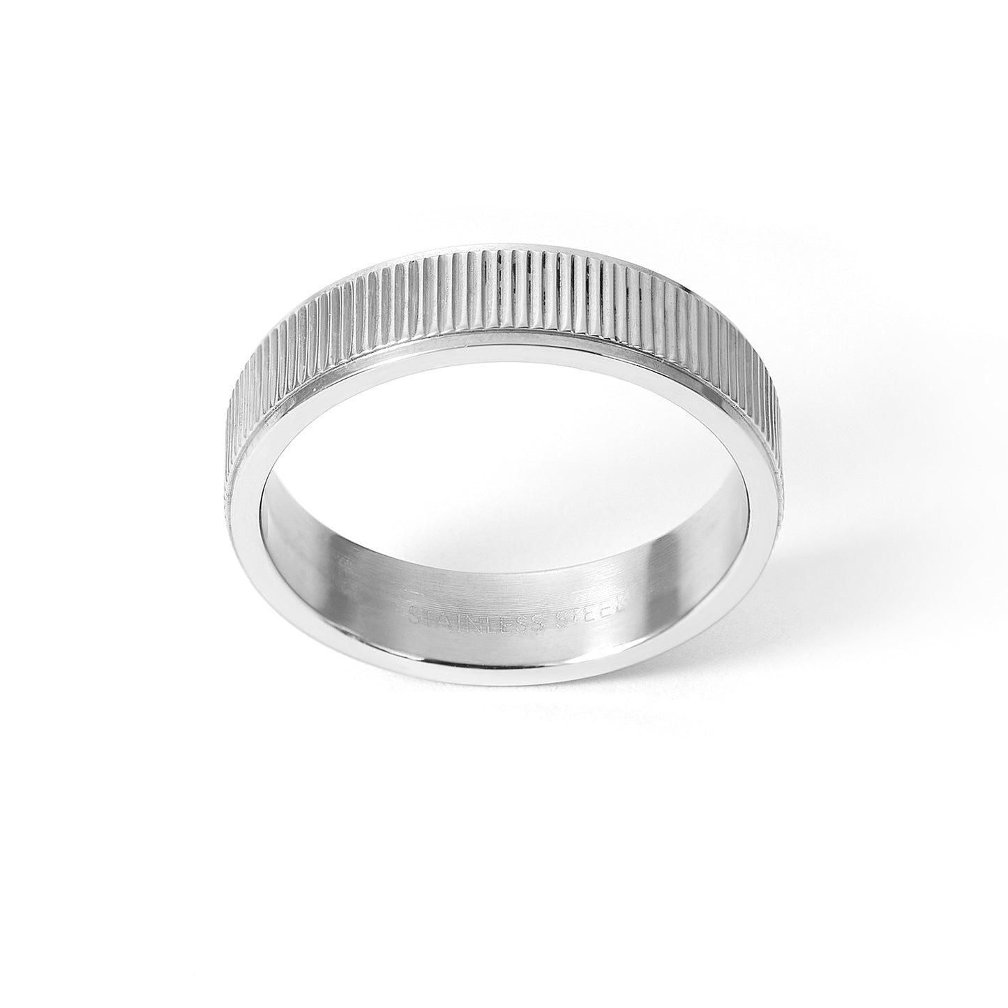 6MM Stainless Steel Beveled Textured Pattern Men’s Wedding Ring Band