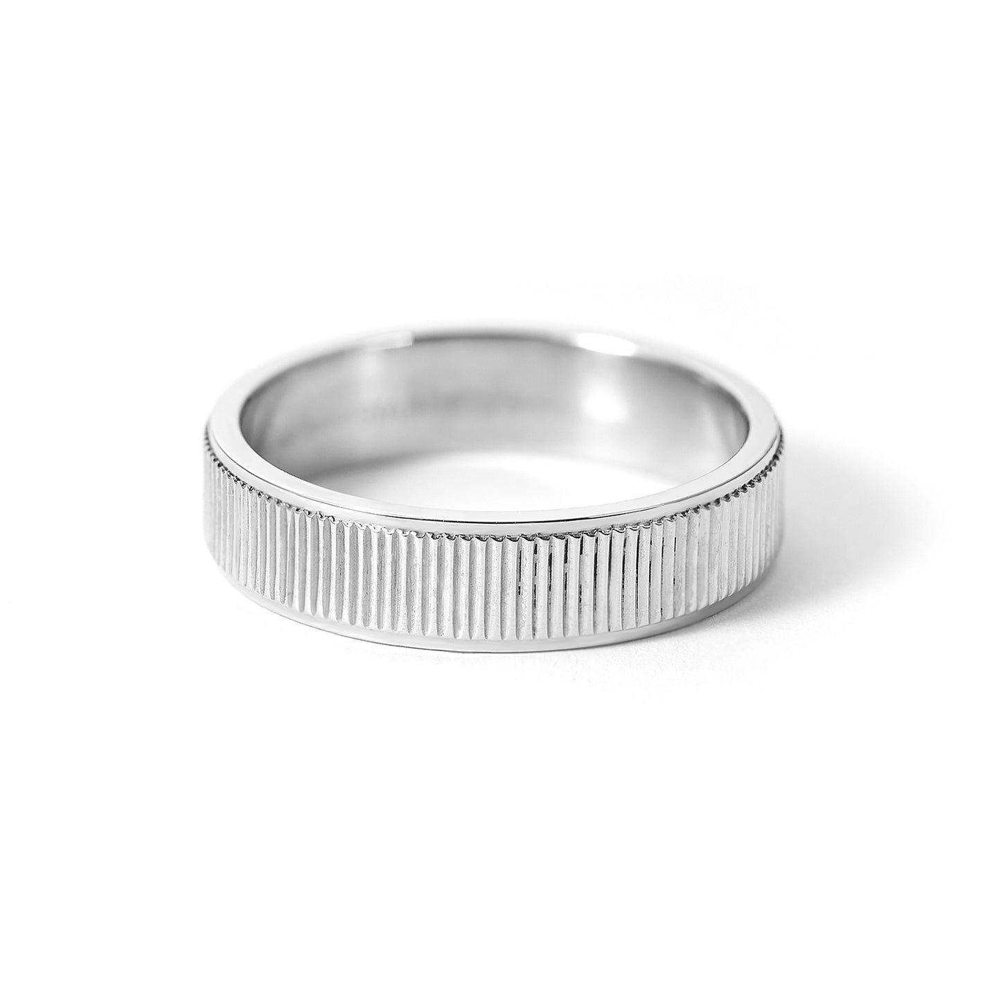 6MM Stainless Steel Beveled Textured Pattern Men’s Wedding Ring Band