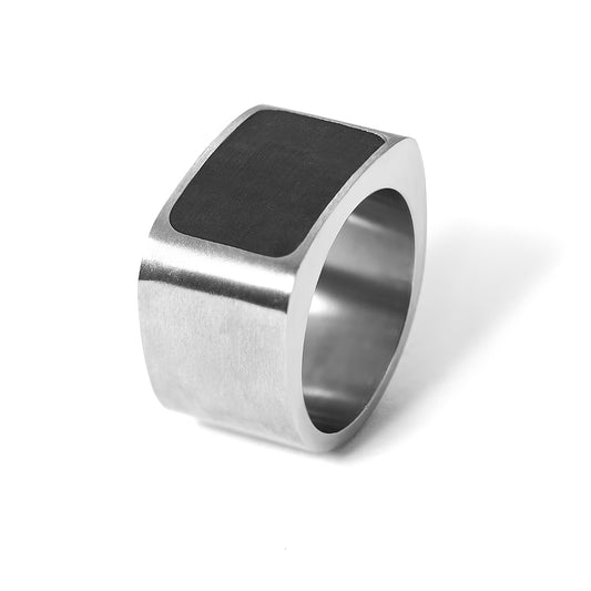 Black Enamel Rectangle Signet Stainless Steel Ring